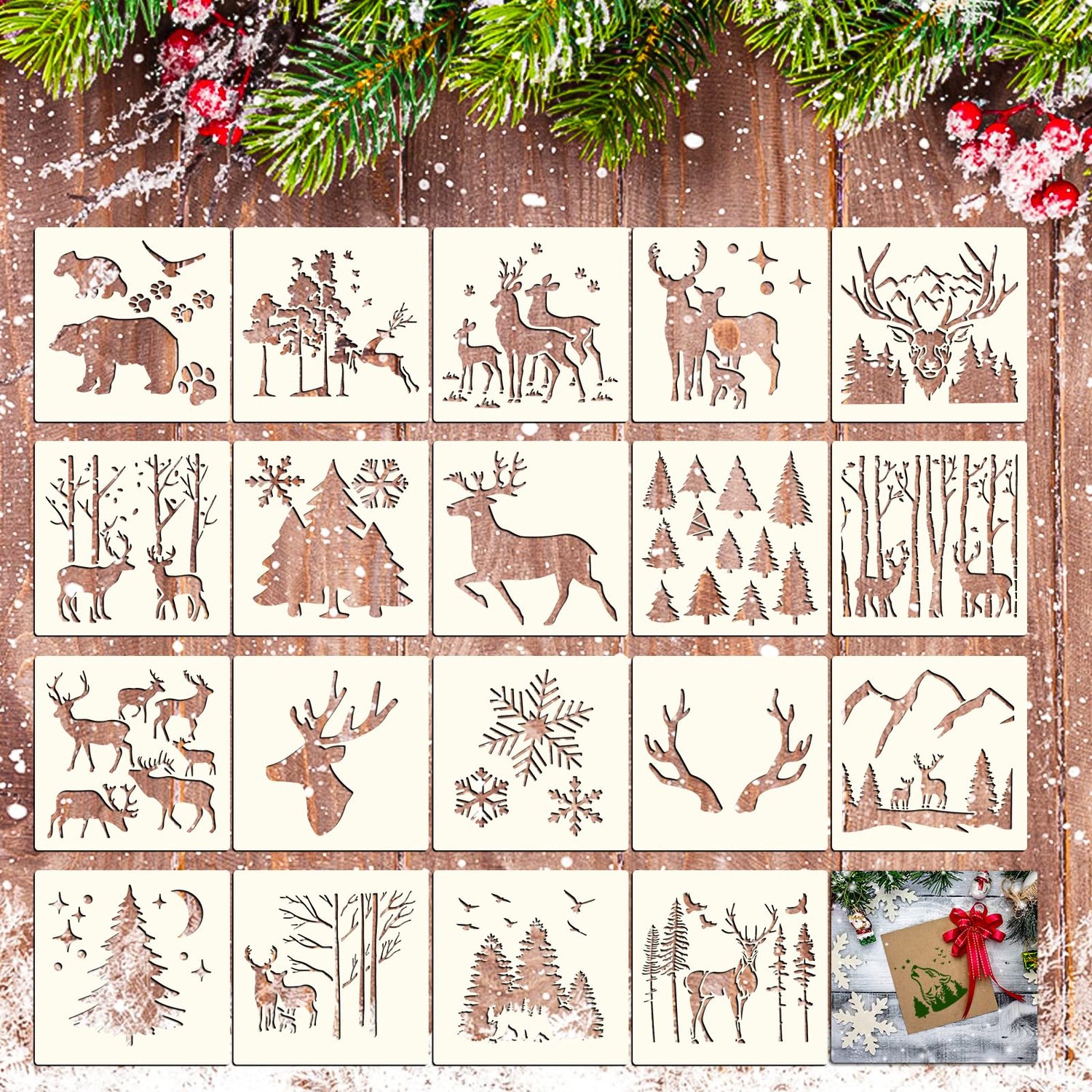 Set van 20 Herbruikbare Herten Sjablonen voor Schilderen (15 x 15 cm)