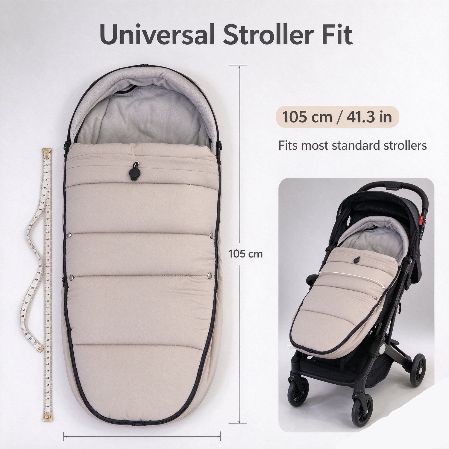 Universele voetenzak voor kinderwagens – Zachte, wind- en regenbestendige slaapzak – Warme hoes voor baby's voor de herfst/winter – Winddichte slaapzak voor pasgeborenen – Universele beschermhoes voor kinderwagens bij koud weer – grijs – foto 2