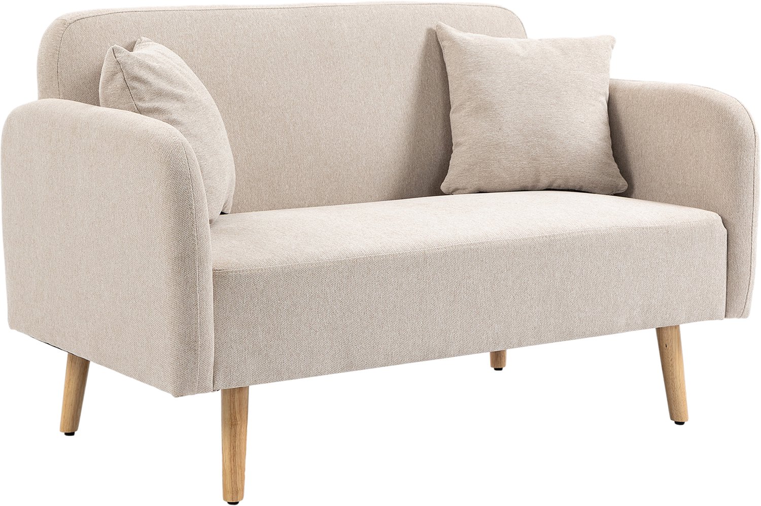 HOMCOM Tweezitsbank van fluweel met houten poten - Loveseat - Retro zitbank - Crèmewit