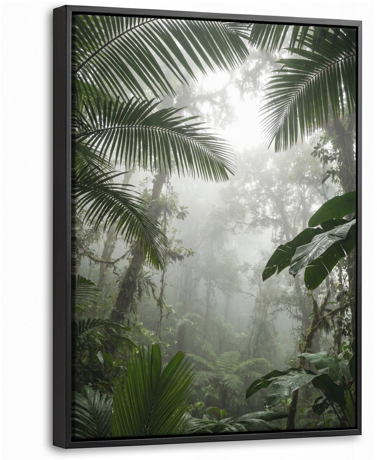 Canvas Schilderij met Baklijst - Natuur - Jungle - Mist - Groen - Bladeren