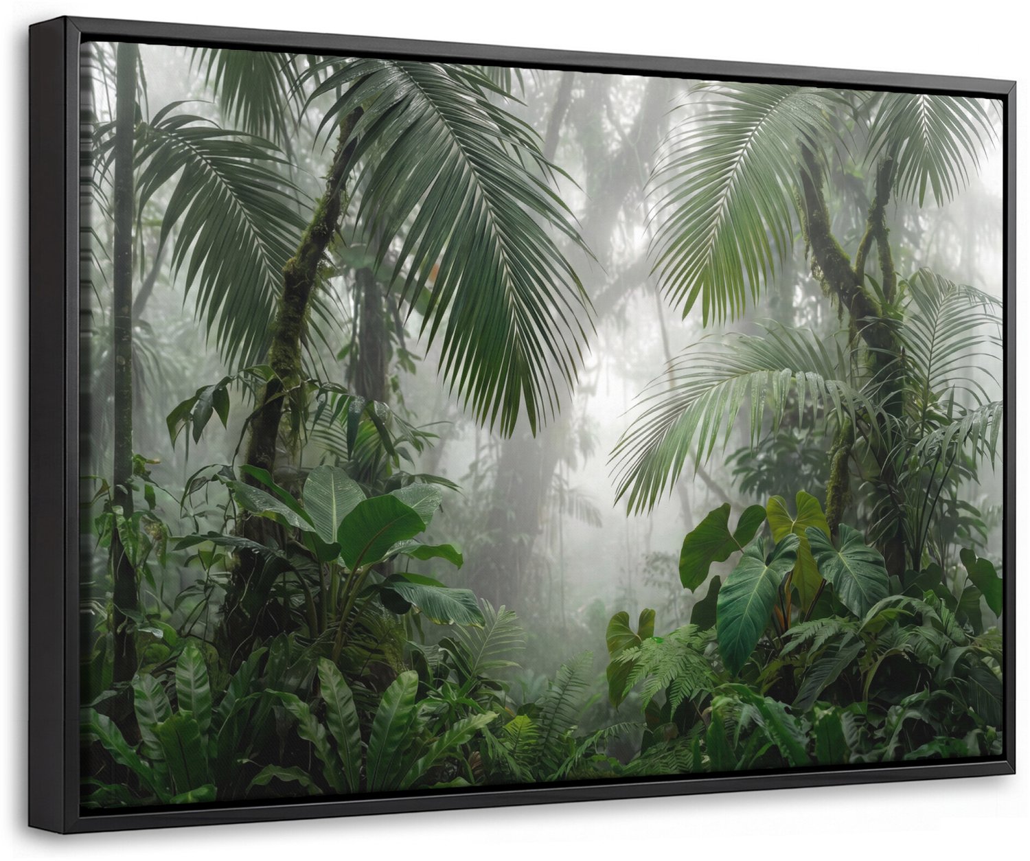 Canvas Schilderij met Baklijst - Natuur - Jungle - Mist - Tropisch - Groen