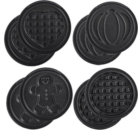 Mini-wafelijzer met wisselplaten, wafelvormen - pompoen, peperkoek, hart en klassiek, mini waffle maker met antiaanbaklaag, ideaal voor kinderverjaardagen en familiefeesten, rood — afbeelding 5