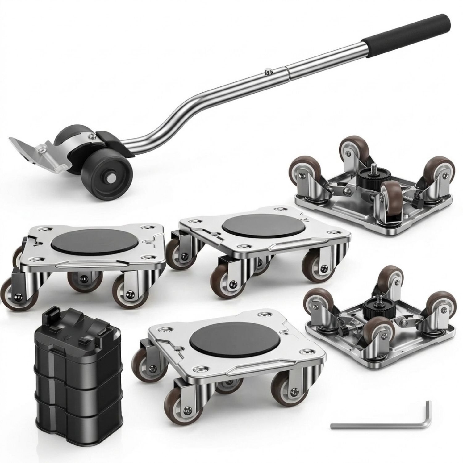 Vantivo® Meubeltransporter - Transportroller - Transportwagen - Meubelhondje - 5 Wielen - Zilver