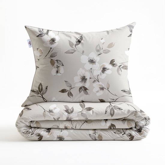 Zohome Ines Dekbedovertrek - Grijs - Tweepersoons - Dekbedhoes van 100% Katoen-Flanel - Bloemen - 200x220 + 2 slopen 60/70 cm - AW25 van Merkloos — afbeelding 4