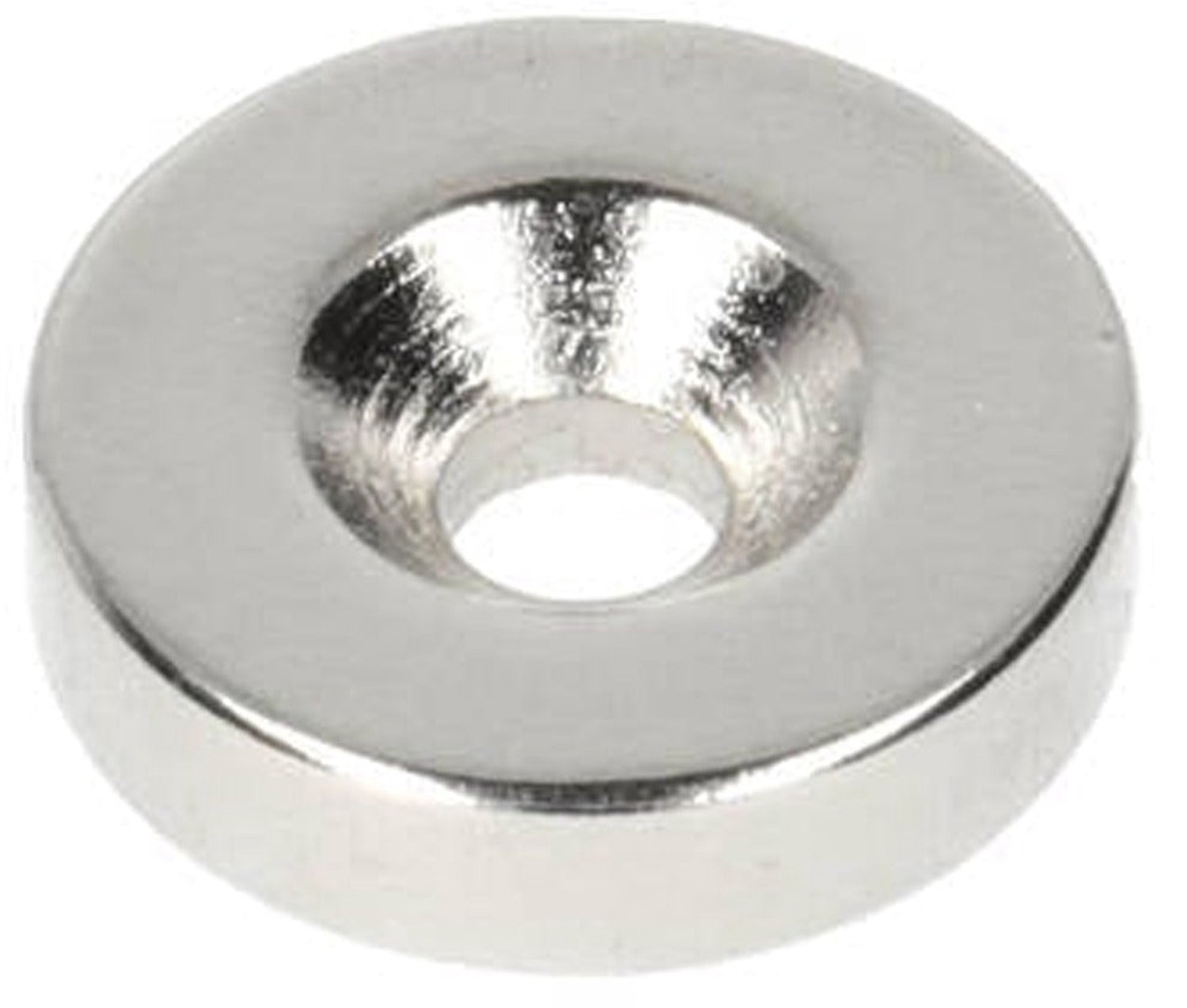 Neodymium Ringmagneet Ø15 x Ø8,1 x 4 mm N35 NiCuNi met boor-/verzinkgat Noordpool – 8 stuks