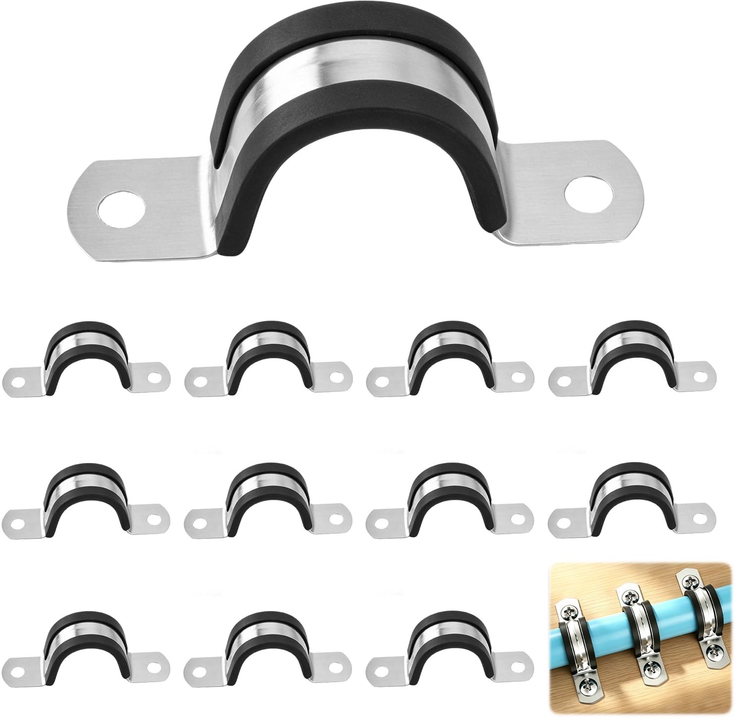 Slangklemmen Set van 12 - Ø 25 mm met Rubberen Bekleding
