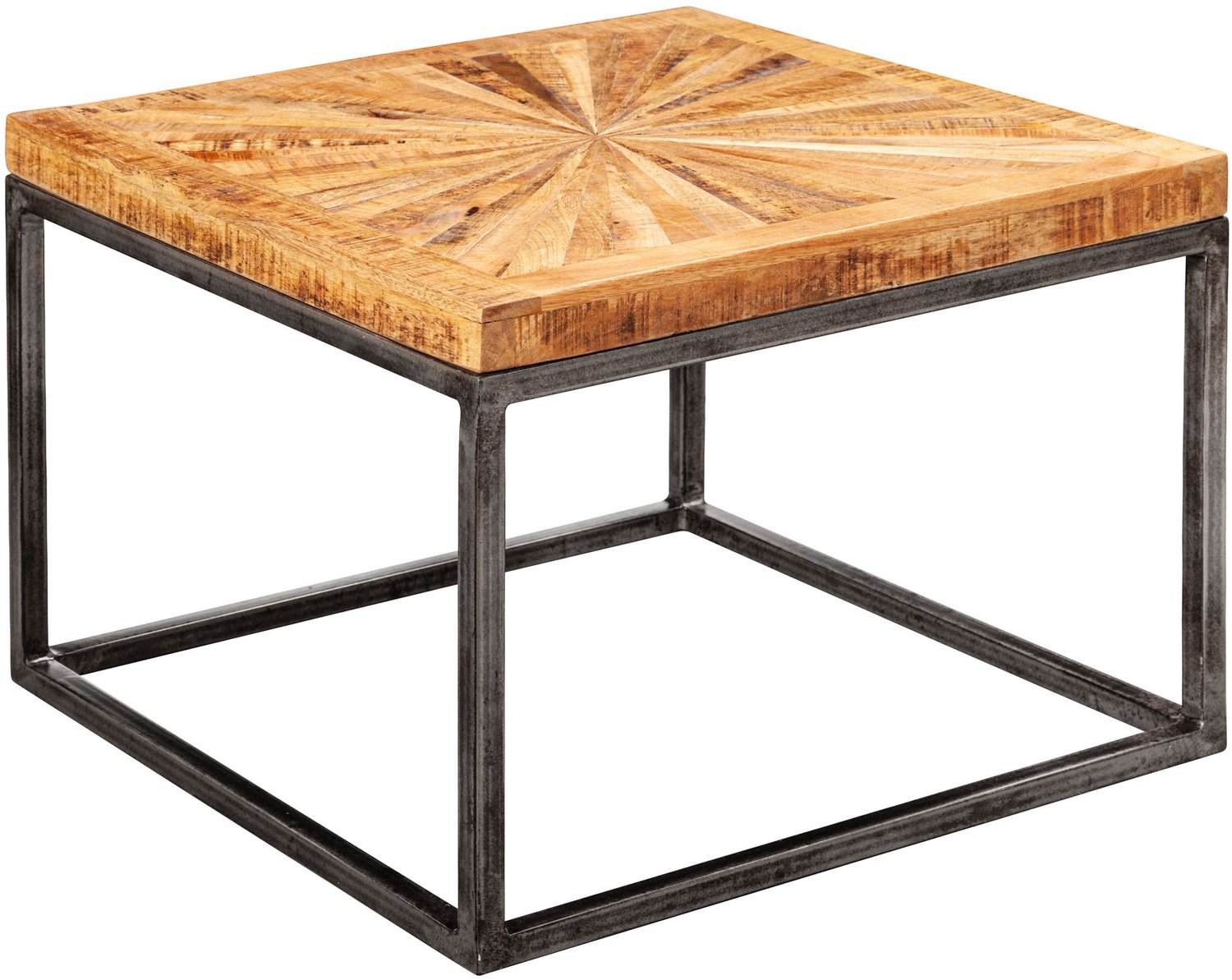 Cosmo Casa Salontafel – Bijzettafel – Massief Mangohout – Handgemaakt – Metalen Frame – Bruin/Zwart – 55 x 55 x 41 cm