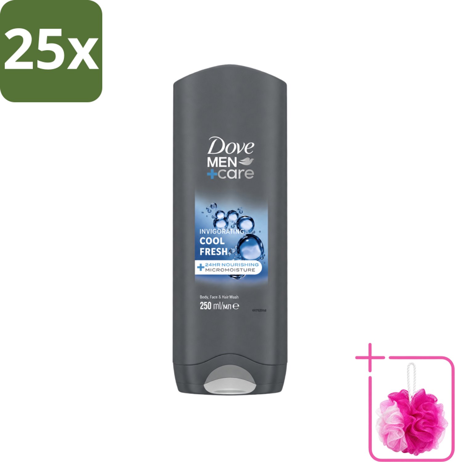 25 x Dove Men+Care Douchegel - Cool Fresh - 250 ml - Bulkverpakking - Douchegel voor mannen - Douchemop - Hydraterende douchegel