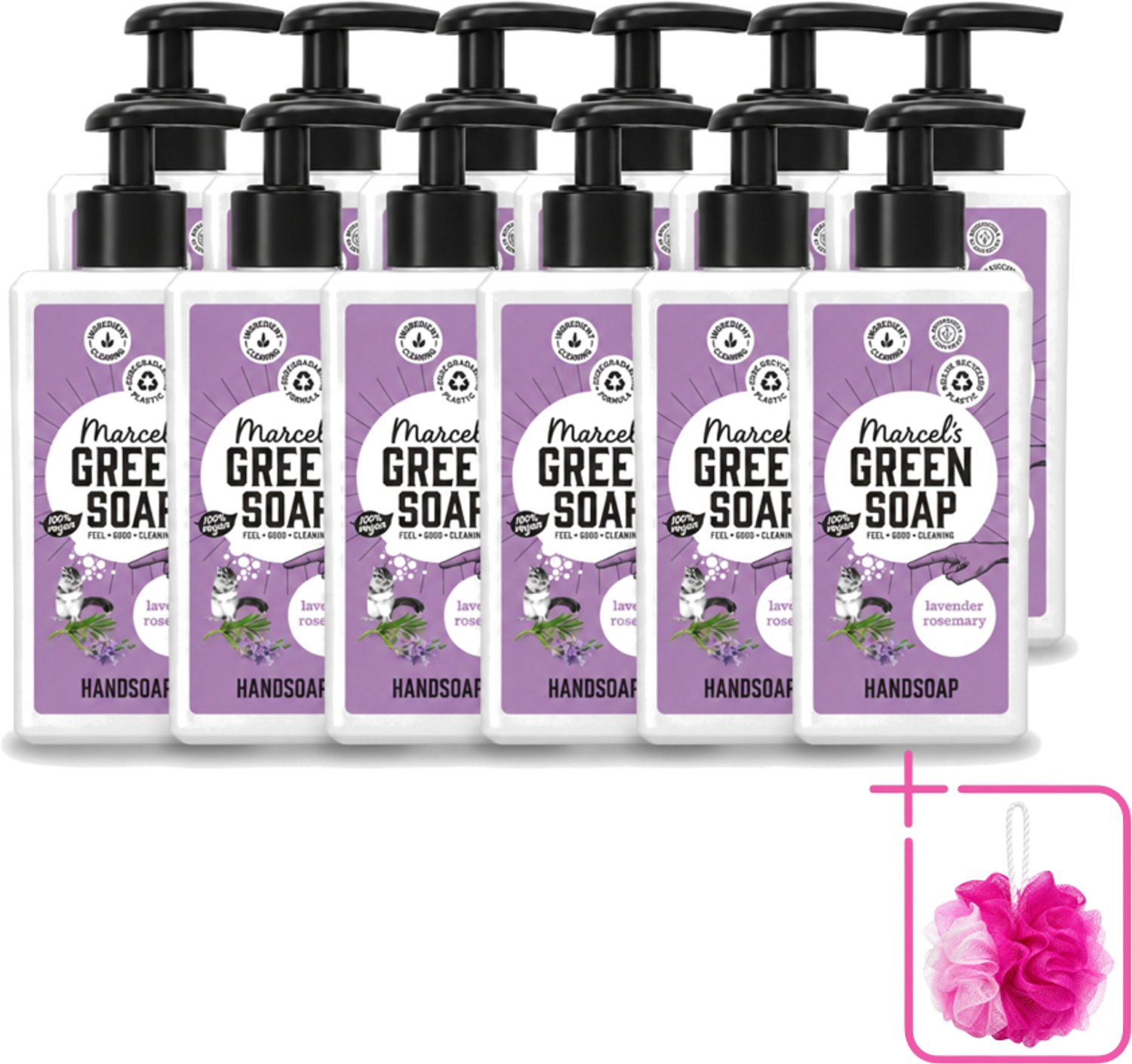 12 x Marcel's Green Soap - Handzeep - Lavendel & Rozemarijn - Zachte verzorging - 250 ml - Bulkverpakking - Handzeep - Douchemop - Handen verzorgen
