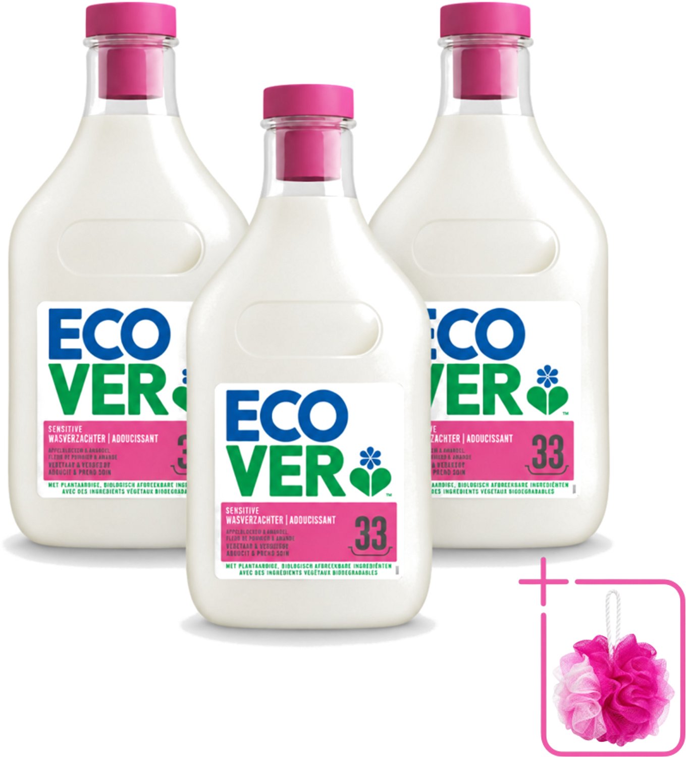 3 x Ecover - Wasverzachter - Appelbloesem & Amandel - 1 liter - Bulkverpakking - Wasverzachter - Douchemop - Natuurlijke zachtheid