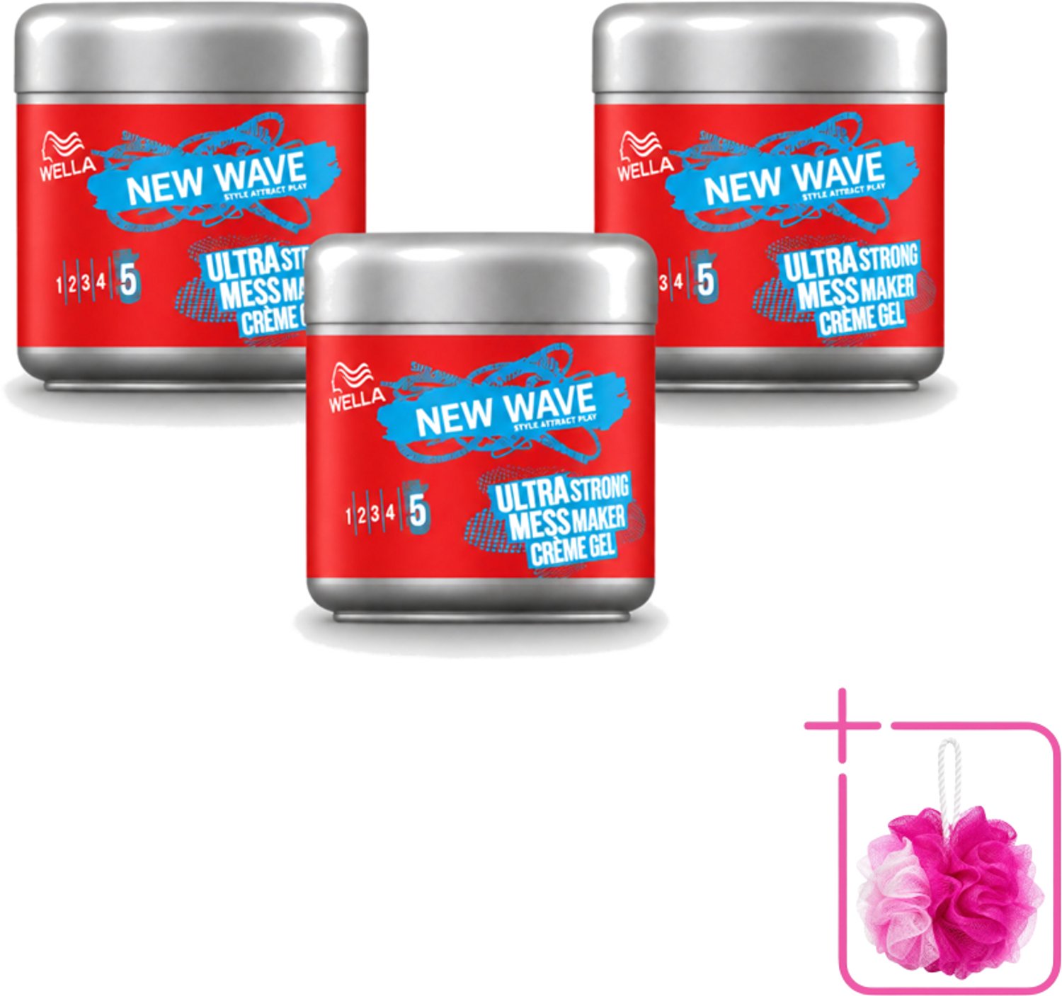 3 x Wella – New Wave Mess Maker Ultra Strong – Haargel – 150 ml - Bulkverpakking - Warrige look - Douchemop - Haarstyling