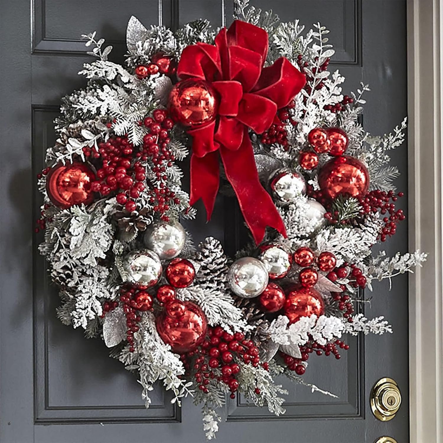 Voor Voordeur, Kunstmatige Winterkrans（35cm） - Kerstkrans - kerstkransen - kerstkranspakket van stof - kerstkrans buiten - kerstkrans voor aan de deu - kerstkransdecoratie
