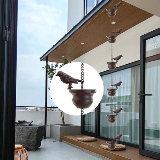 Regenkettingen voor goten vogels regenketting goot adapter regengong voor buiten, metalen regenvanger goot ketting downspout voor zware regen — afbeelding 3