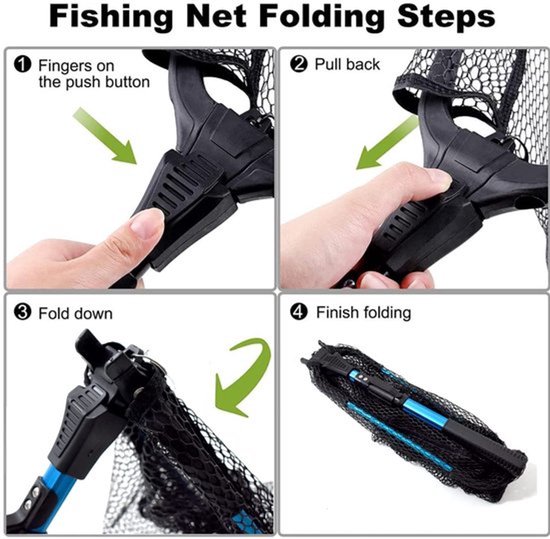 Schepnet vissen met telescoopstanggreep, opvouwbaar nylon hengelnet voor kajak, salmon, catfish, bas, trout, eenvoudig te vangen en los te maken — afbeelding 5