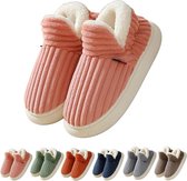 Katoenen schoenen-gevoerd met fleece- extra zacht en warm- XXXL - maat 44-45- geschikt voor binnen en buiten- met hielbedekking en een antislipzool-Minstens 1 maat groter bestellen- roze