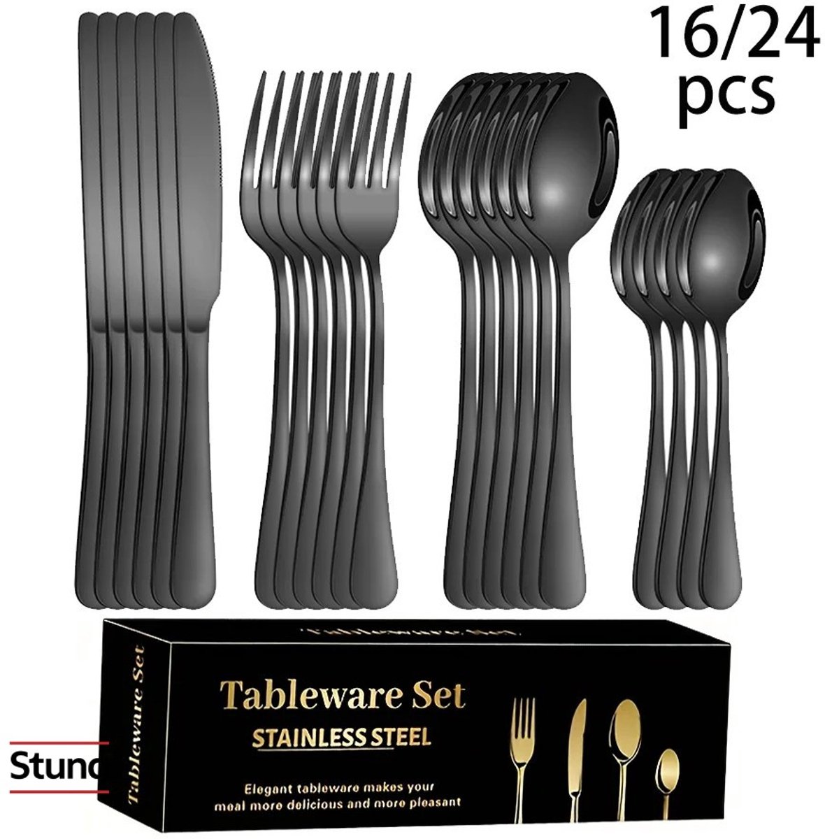 Stunq® 16-delige bestekset zwart mat RVS voor 4 personen