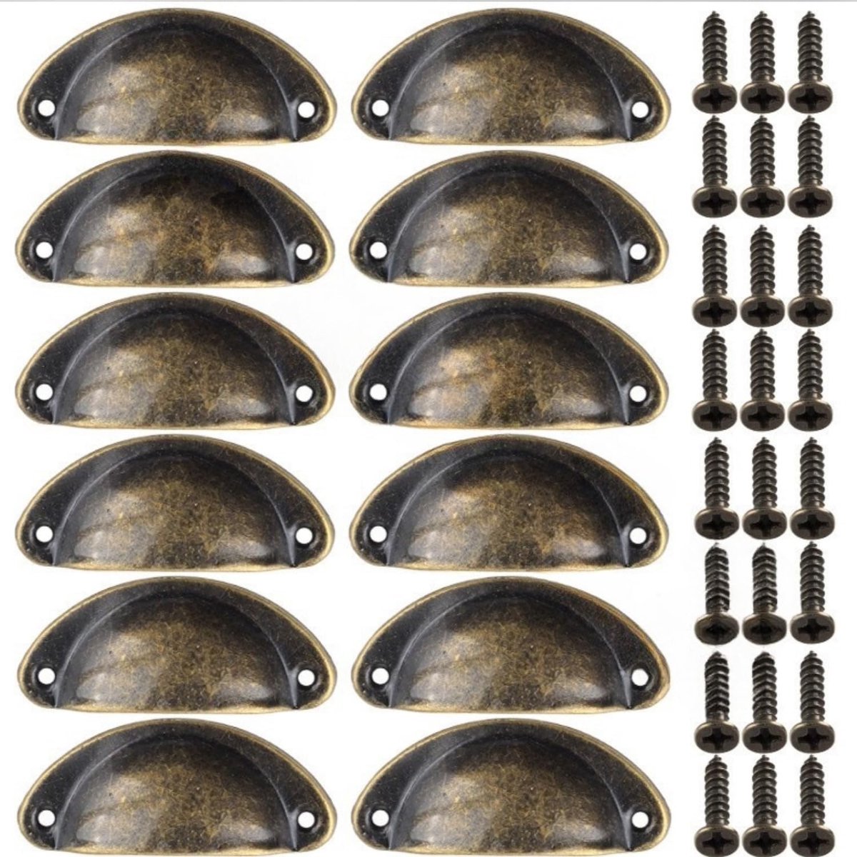 Vintage Retro Meubelhandgrepen Set van 12 met 24 Schroeven voor Keukenkasten en Lades, Bronzen Halve Cirkel Knoppen voor Meubels