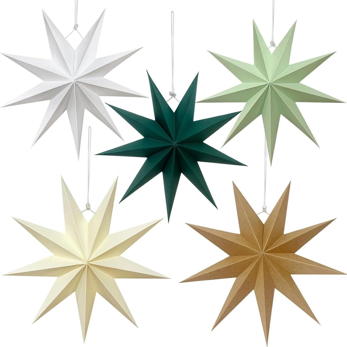 Set van 5 3D Papieren Sterren voor Kerst, Bruiloft en Verjaardag - 30 cm Decoratieve Sterren voor Feestelijke Versiering