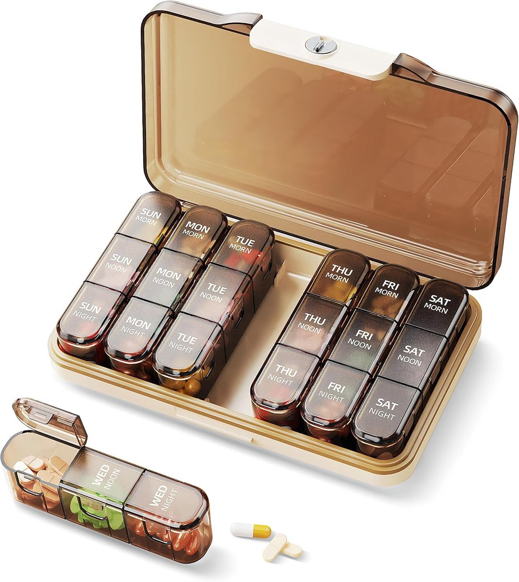 Wekelijkse pillendoos met 21 vakken, waterdicht en stofdicht, ideale organizer voor medicijnen, vitamines en supplementen