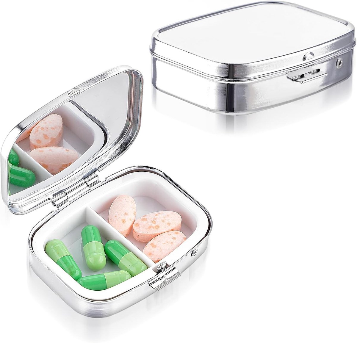Pillendoos met 2 Compartimenten van RVS - Handige Organizer voor Medicijnen, Tablets en Recepten - Multifunctionele Vochtbestendige Pill Box voor in de Portemonnee