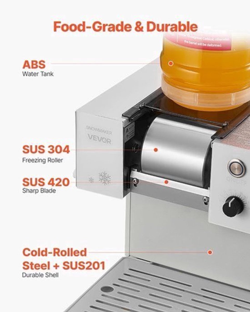 IJsmachine – Sneeuwijsmachine – IJsbreker – IJscrusher – Bingsu Machine – RVS Mes – 1,8 Liter Tank – 80 kg/dag Capaciteit – 90 Seconden Snelkoeling