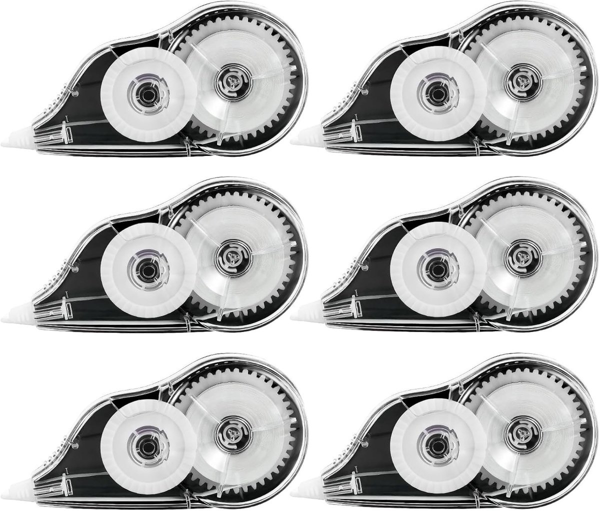 Set van 6 Correctierollers 12 m x 5 mm - Handige Correctiemuis met Beschermkap voor Thuis, School en Kantoor