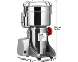 Graanmolen - Kruidenmolen - Kruidenmolen Elektrische - Koffiemolen - Elektrische Graanmolen - 2500g - Roestvrijstalen Poedermachine voor Kruiden, Granen, Specerijen en Koffie