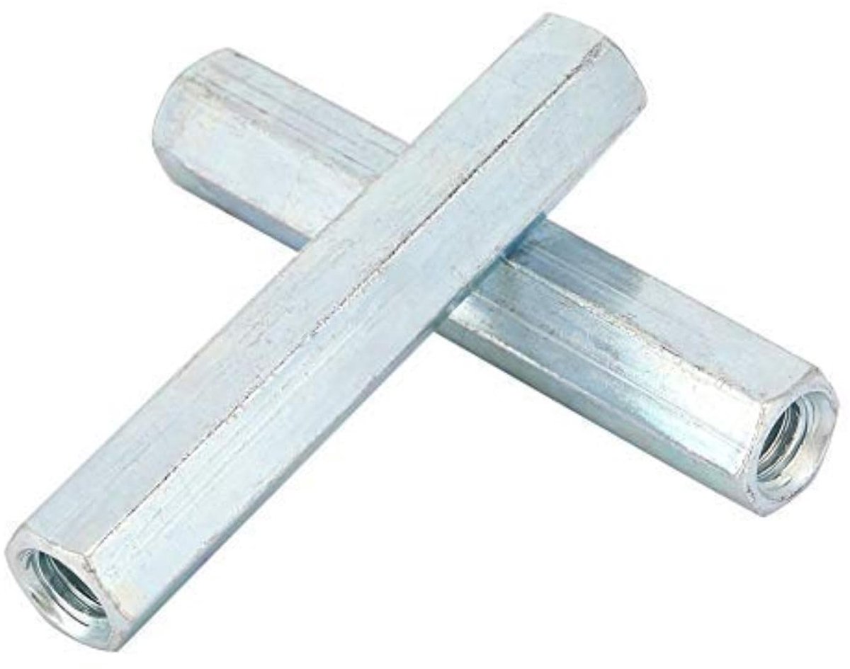 Langwerpige M10 x 60 Moeren, 2 Stuks Hexagonale Moeren voor Stang, Spacers met Draad voor Versterking en Bevestiging