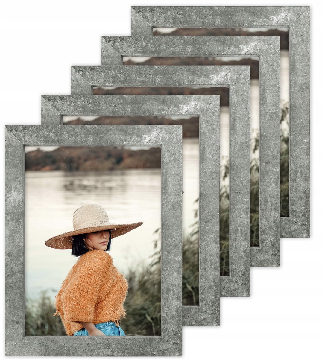 Set van 5 fotolijsten 13x18 cm, betonlook, merkloos