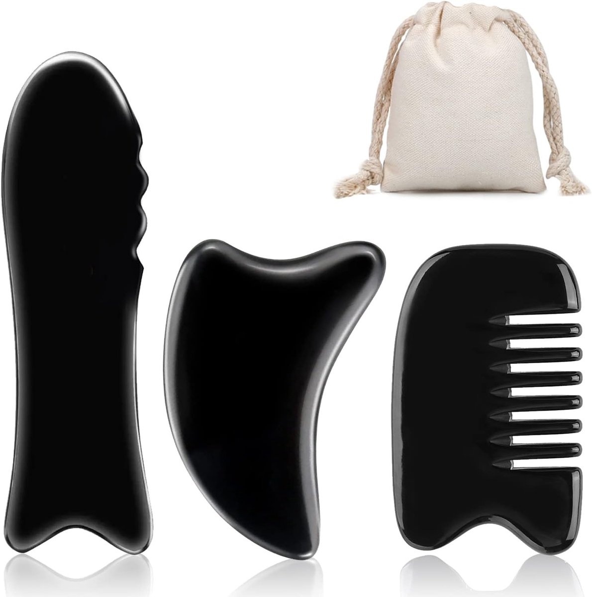 Set van 2 Gua Sha Cubes van Buffelhorn voor Gezichtsmassage en Huidverzorging - Natuurlijk en Duurzaam