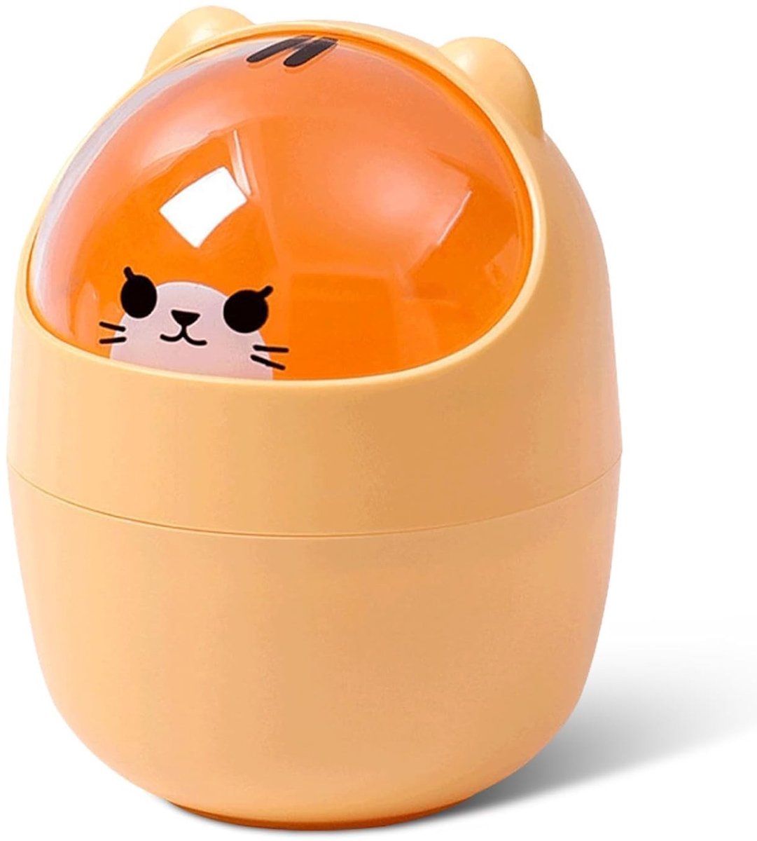 Mini Desktop Prullenbak in Dierenvorm met Swingdeksel - Kleine Prullenbak voor Keuken en Bureau, Ideaal voor Kantoor en Dressing Table (Geel)