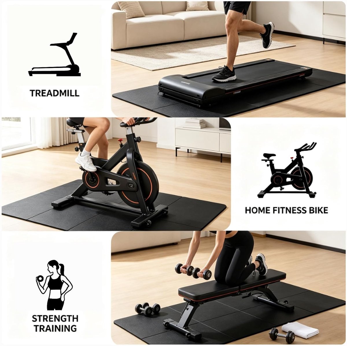 Antislip mat fitnessapparaat - Zwart - 183 x 61 cm - Opvouwbare TPE vloerbeschermingsmat - Voor thuisfitness