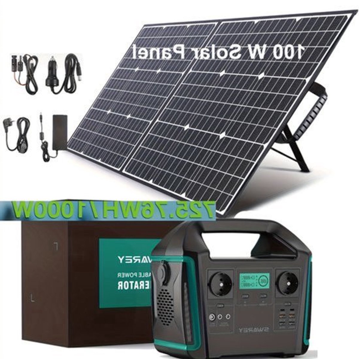 Draagbare Power Station – Mobiele Generator – Zonne-accu – Noodstroom – Camping Powerbank – 1000W Zuivere Sinus – 100W Zonnepaneel Inbegrepen