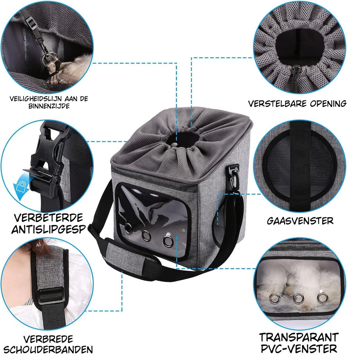 Kavo Fietsmand Hond – Hondenmand voor op de Fiets – Voorop - Grijs - 29cm x 24cm x 35cm