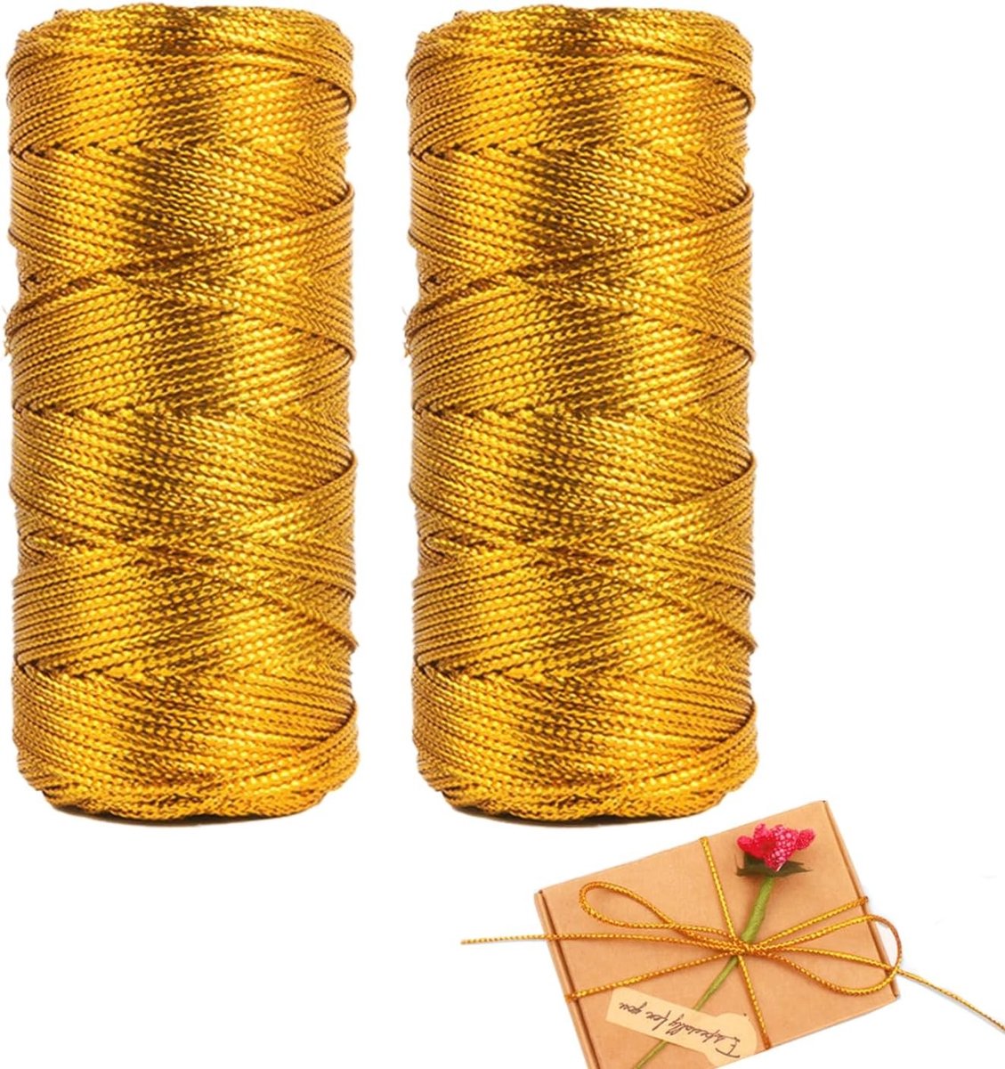 100m Gouden Koord van 1.5mm Dikte, Sterk Polyester Touw voor Kerstdecoraties en Cadeauverpakkingen, Niet-Elastisch en Duurzaam