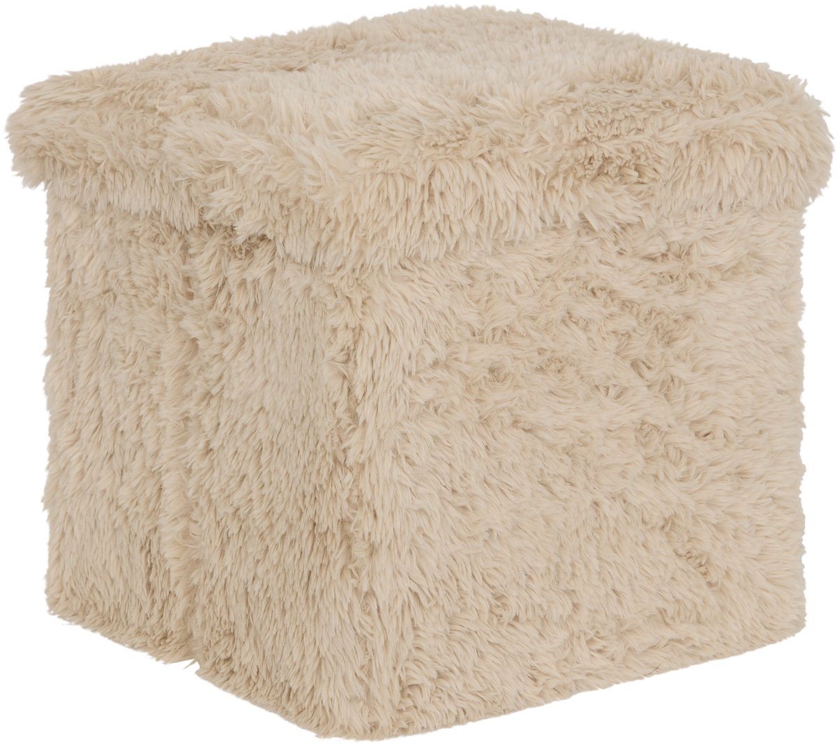 Atmosphera Duvia Opvouwbare Poef met Opbergruimte Imitatiebont - 38x38x38cm - Beige