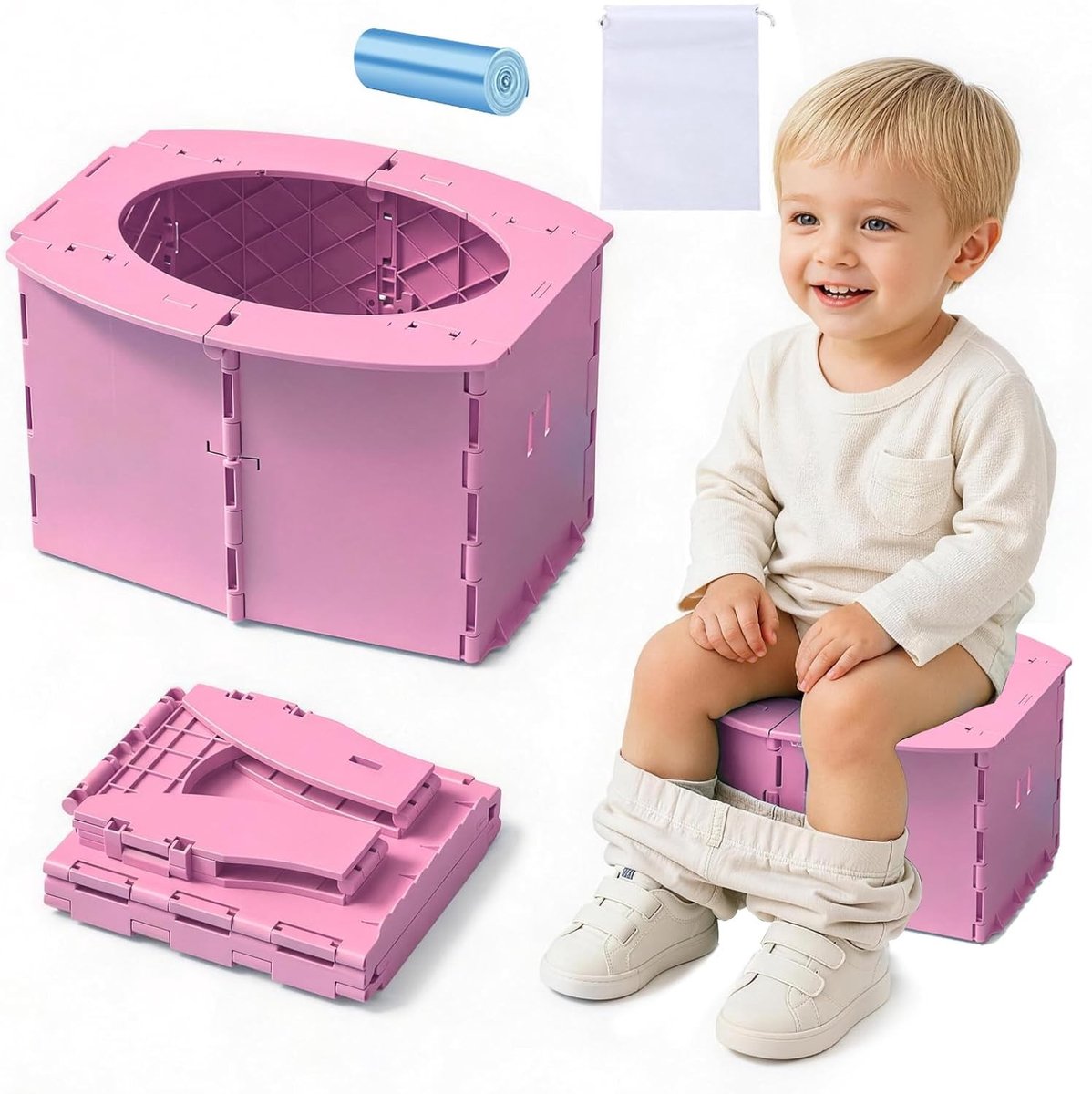 Opvouwbaar potje - Roze - 15 x 24,5 x 19,5 cm - Polypropyleen - Voor kinderen onderweg en thuis