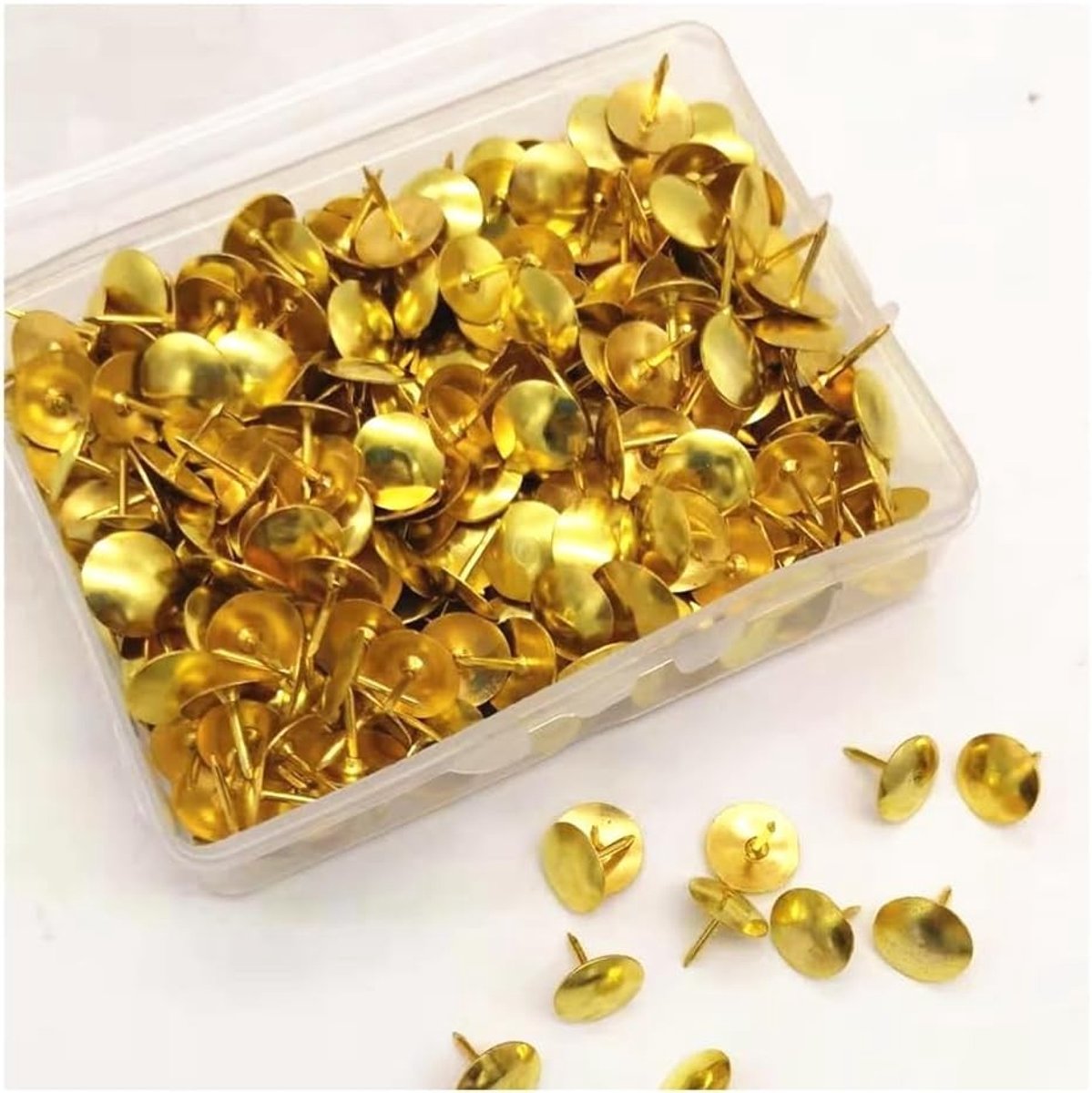 Set van 400 Duwspelden 10 mm Ronde Kop Spijkers voor Bekleding en Decoratie met Plakpunten en Opbergdoos voor DIY en Kantoorgebruik in Goud