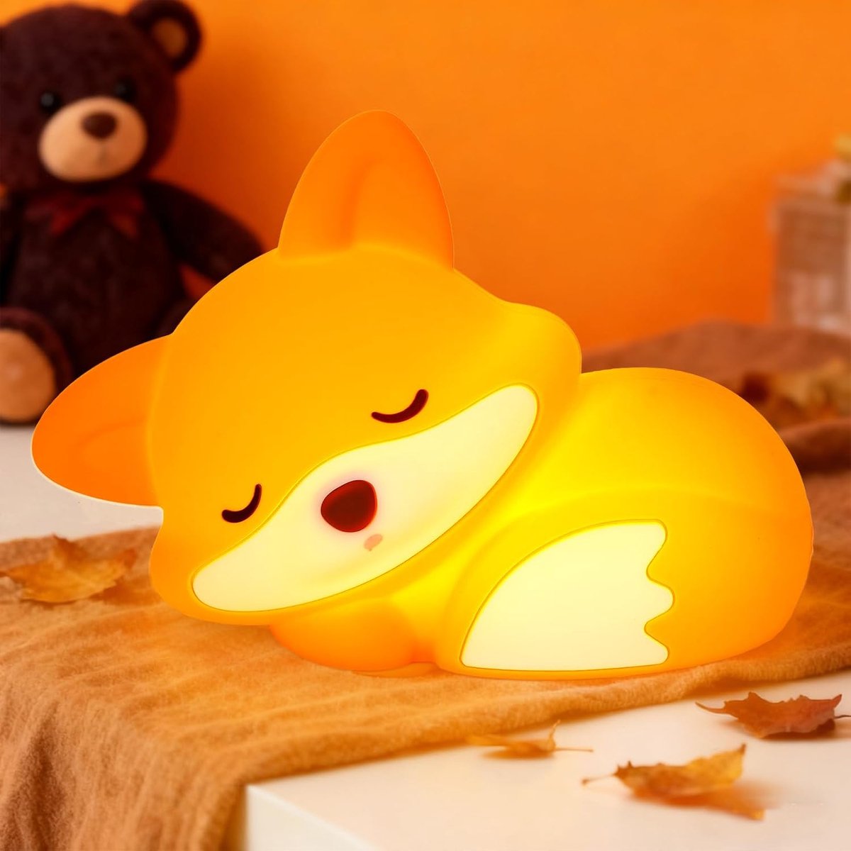 Vos nachtlampje, schattige voslamp, dimbaar siliconen nachtlampje voor kinderkamer, oplaadbare led-bedlamp met 20-minuten-timer en tipbediening, voor slaapkamer