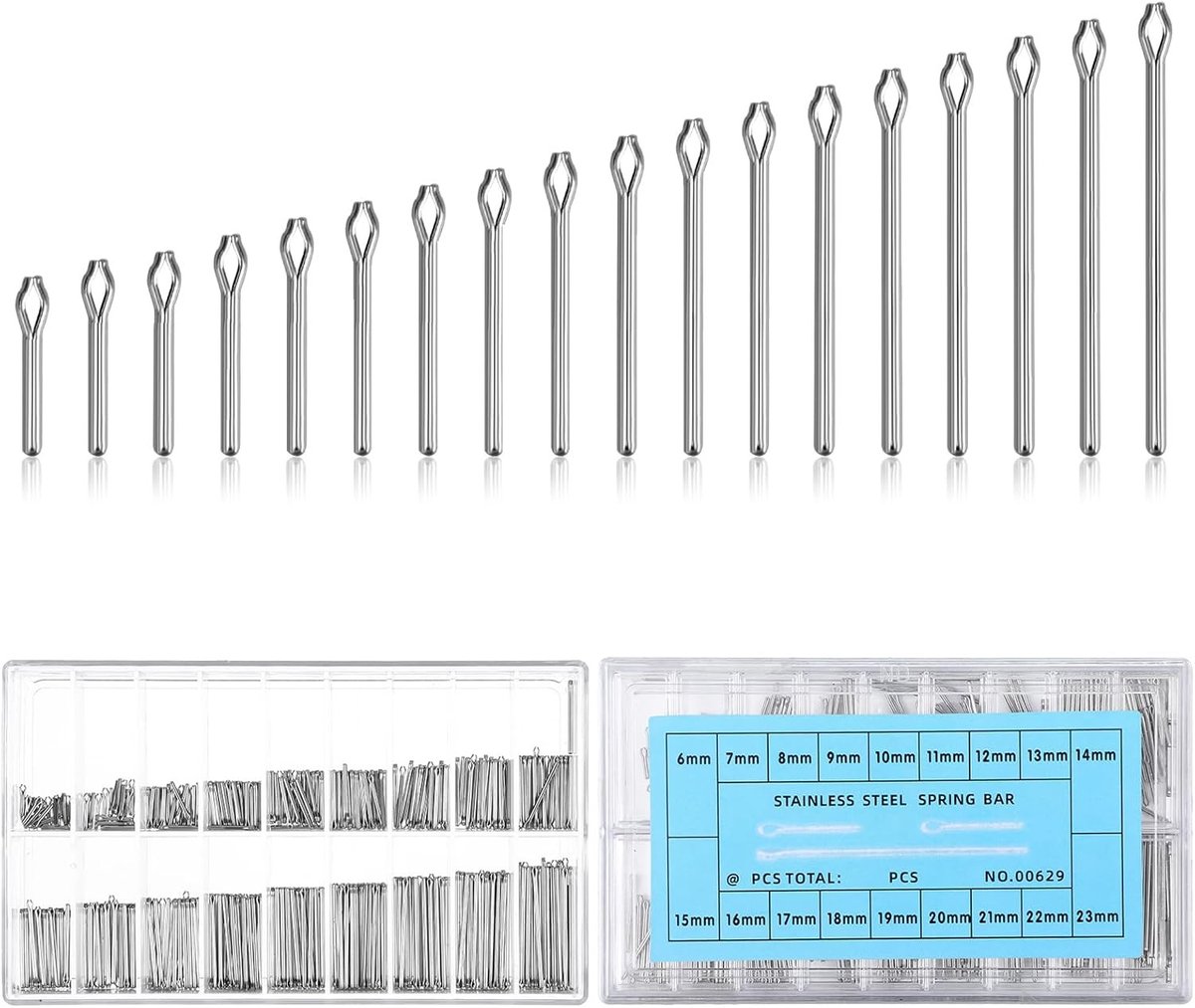 360 Stuks Horlogeband Splint Set, RVS Veerstangen en Gereedschappen voor Horlogereparatie, Inclusief Hout en 18 Maten (6mm)