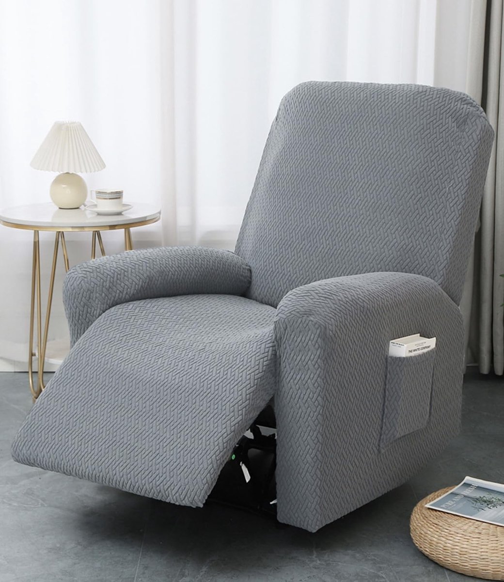 Fauteuilhoes - Grijs - 4-delig - Jacquard Elastische Stoelhoes voor Elektrische Relaxfauteuils - Met Zijzakken