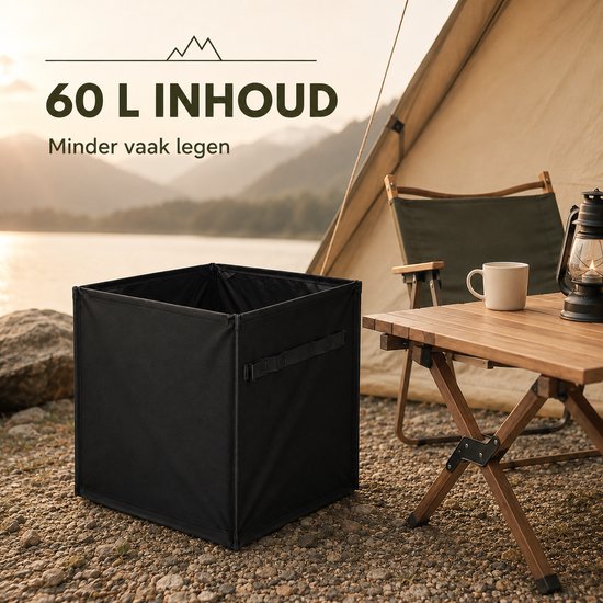 Sercano Opvouwbare Prullenbak 60L - Grote Afvalbak voor Auto, Camping, Tuinafval & Kofferbak - Waterdicht & Lekvrij - Inclusief 10 Vuilniszakken - Oxford-canvas - Zwart van sercano — afbeelding 2
