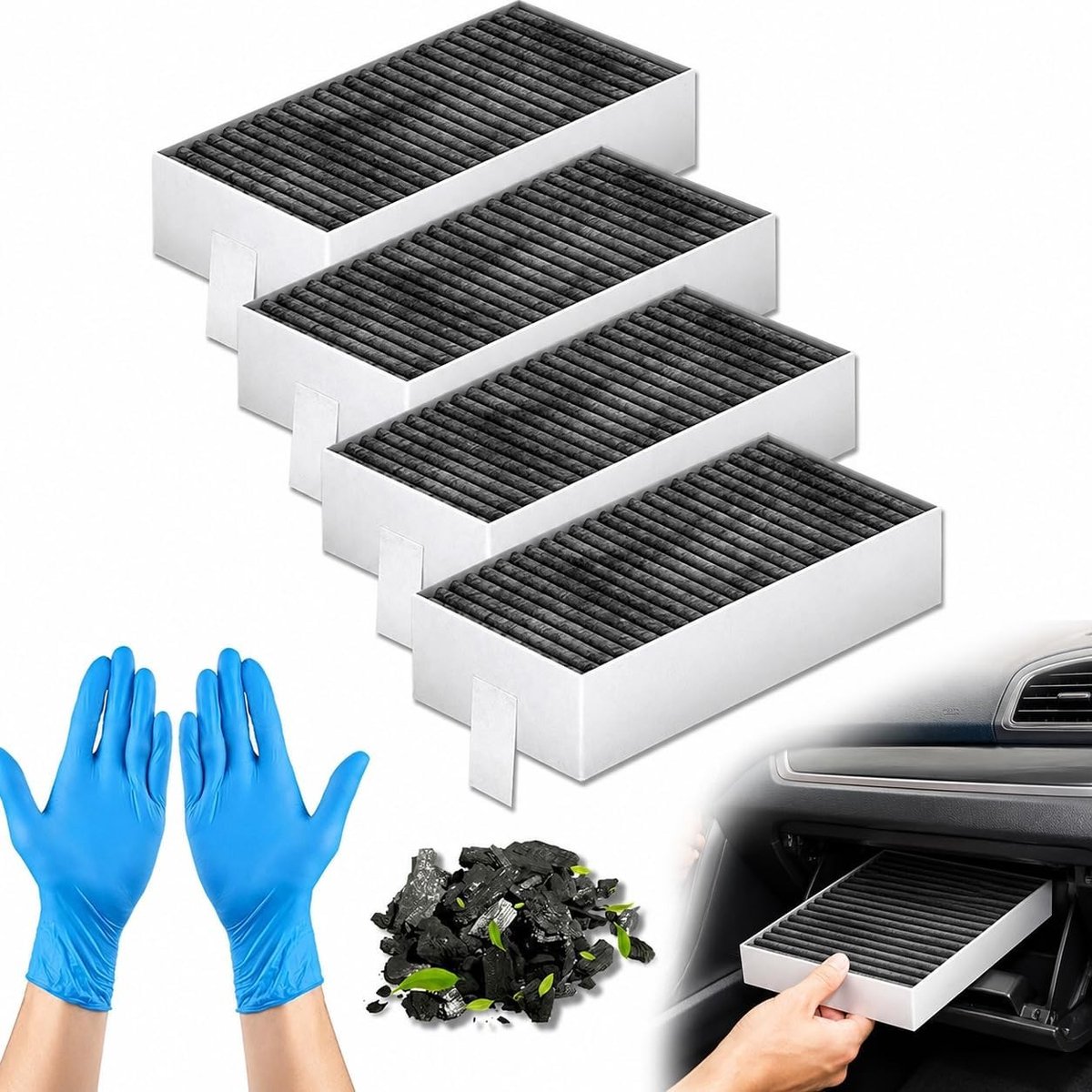 Kookafzuigkapfilter Set van 4 - Inclusief 2 Paar Handschoenen, Geschikt voor Diverse Merken en Modellen, Ideaal voor Effectieve Luchtfiltratie en Vetafzuiging