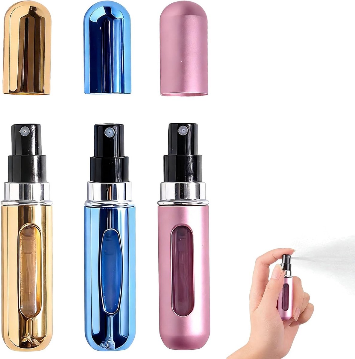 Mini Atomizer voor Parfum, 5ml Herbruikbare Reisset - Lekvrije Parfumhouder voor Handtas en Rugzak, Ideaal voor Reizen en Dagelijks Gebruik