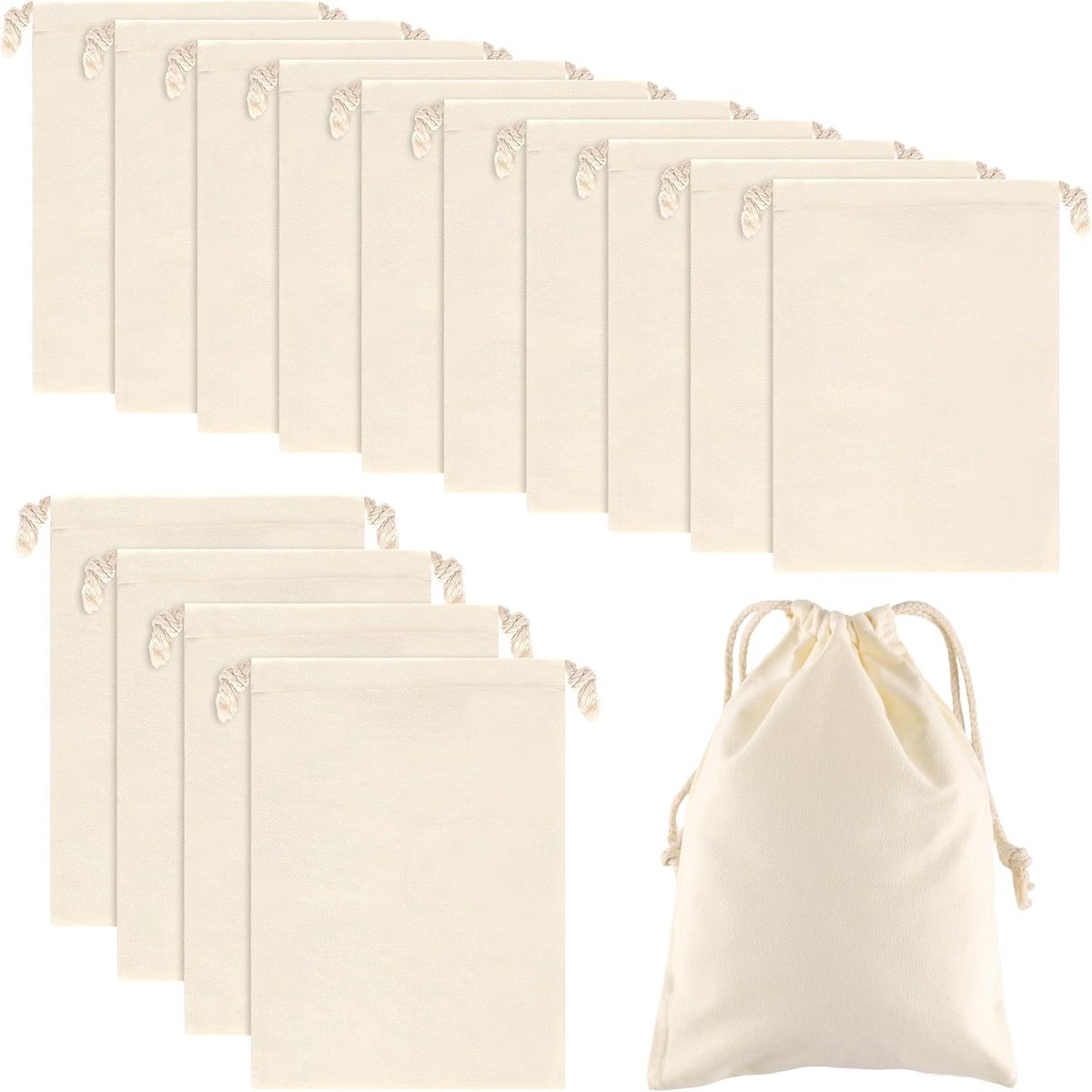 Stoffen zakjes met trekkoord, 15 stuks, 32 x 24 cm, witte katoenen zakjes voor bruiloft, feest en verjaardag, herbruikbare opbergoplossingen, duurzame cadeauverpakkingen en decoratieve zakken