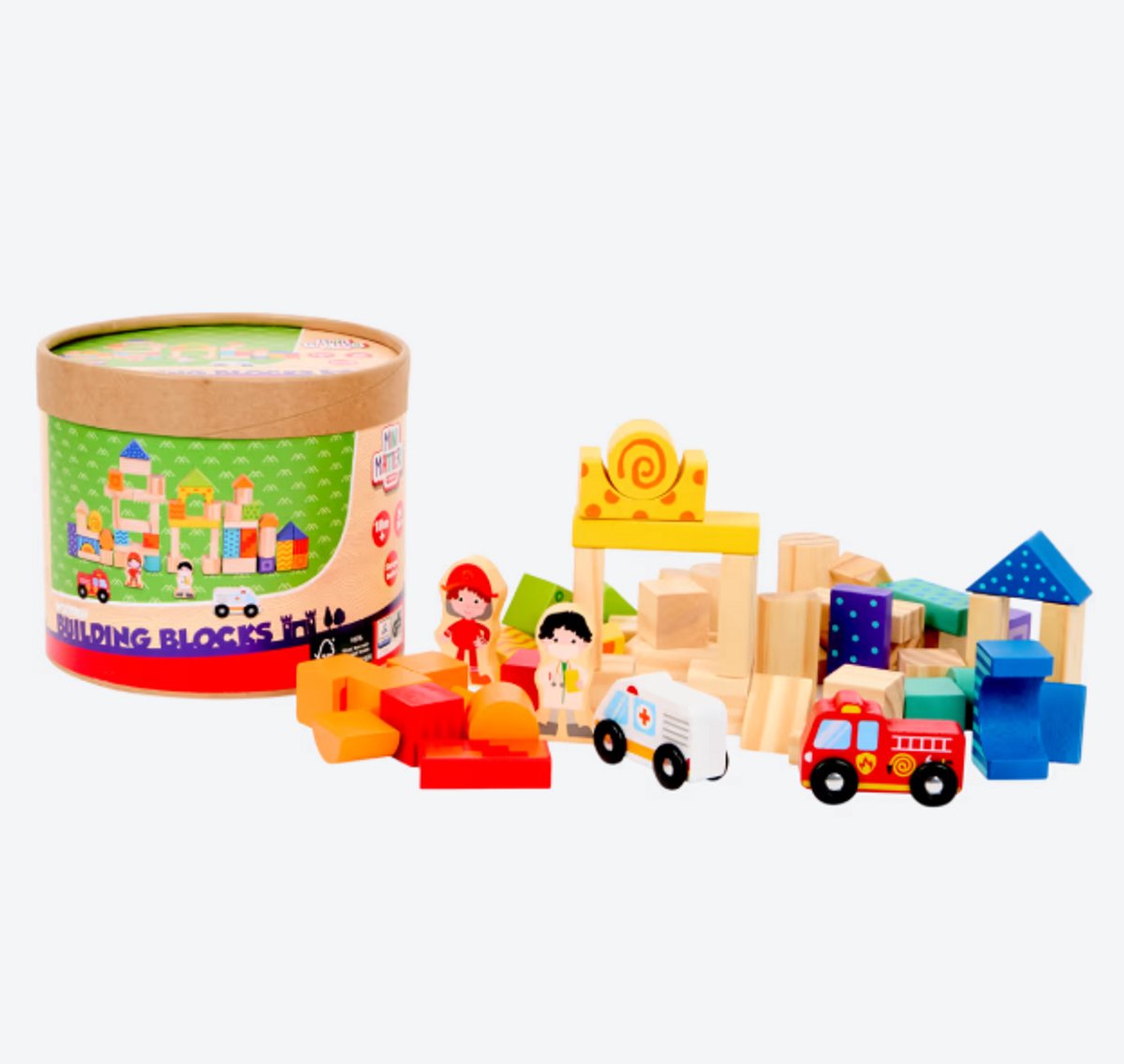 Mini Matters Houten Bouwblokken – Houten Blokkenset voor Kinderen – Creatief en Educatief Speelgoed - 54 pieces - 18+ months