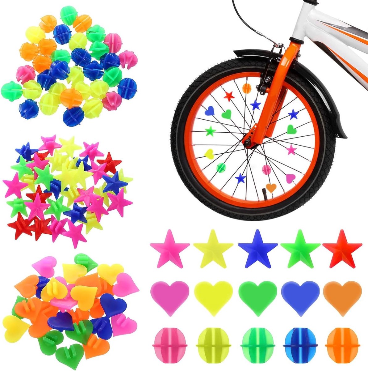 240 Stuks Kleurrijke Fiets Spaken Decoraties met Reflectoren en Clipaccessoires voor Fietsen, Inclusief Ster- en Hartvormige Spakenbeads