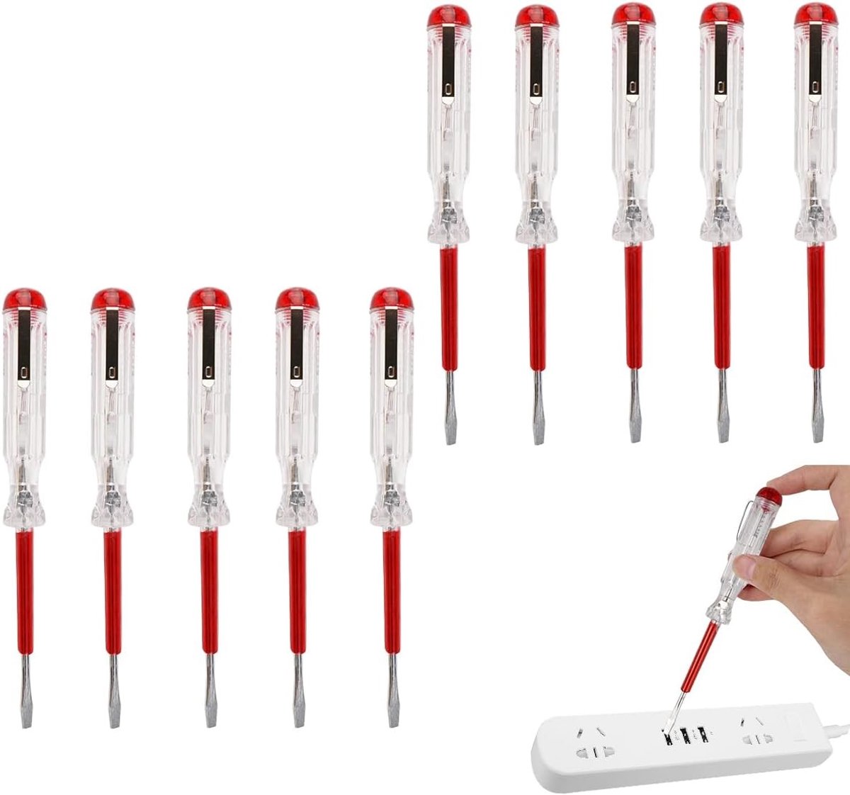 10 Stuks Spanningstester met Pocket Clip, 100 V - 250 V Schroevendraaiers voor Veiligheid en Nauwkeurigheid