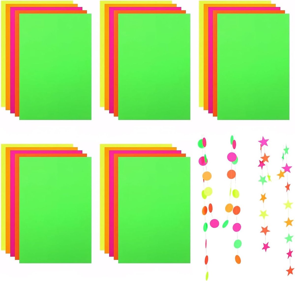 Kleurrijk A4 Neon Papier - 40 Vel UV-reactief Karton voor Feesten, Decoratie en Creatieve Projecten