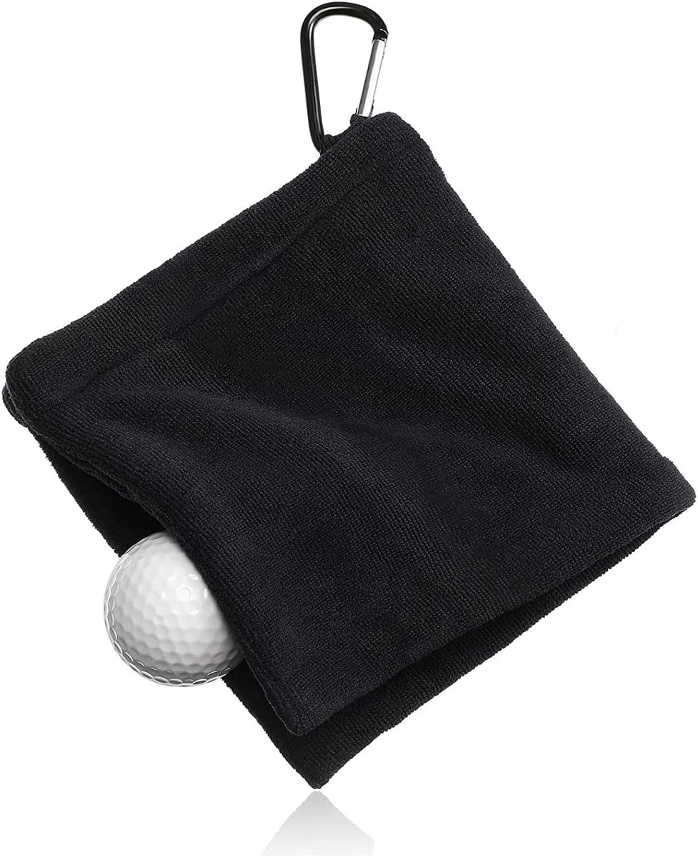 Golfhanddoek van Microfiber met Clip - Ideaal voor Golf, Yoga, Camping en Gym - Compact 10 x 10 cm (Zwart)